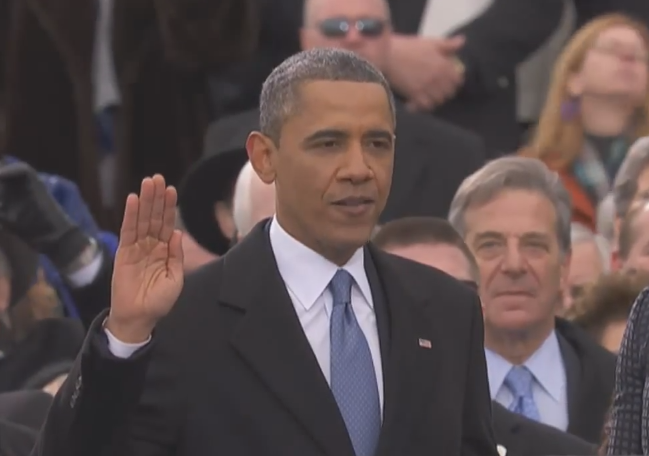 President Barack Obama Swearing in screen capture from youtube.com The New York Times