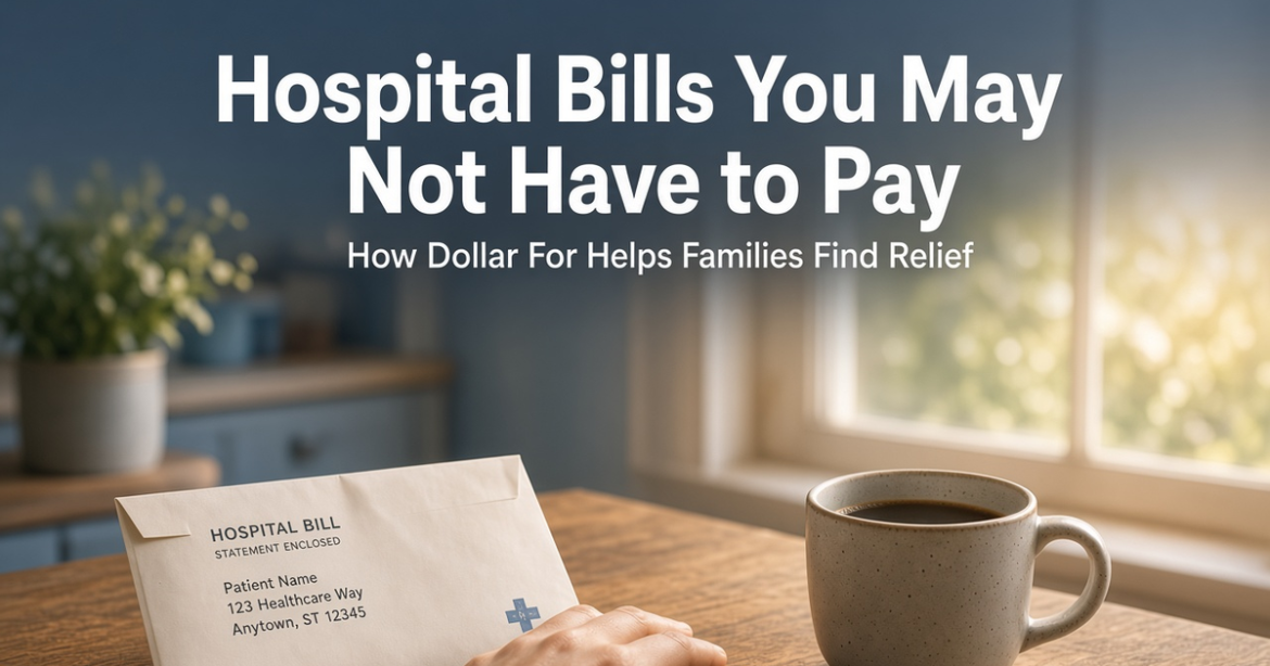 Warm kitchen table with a hospital bill envelope and a coffee mug in soft morning light, with the title Hospital Bills You May Not Have to Pay