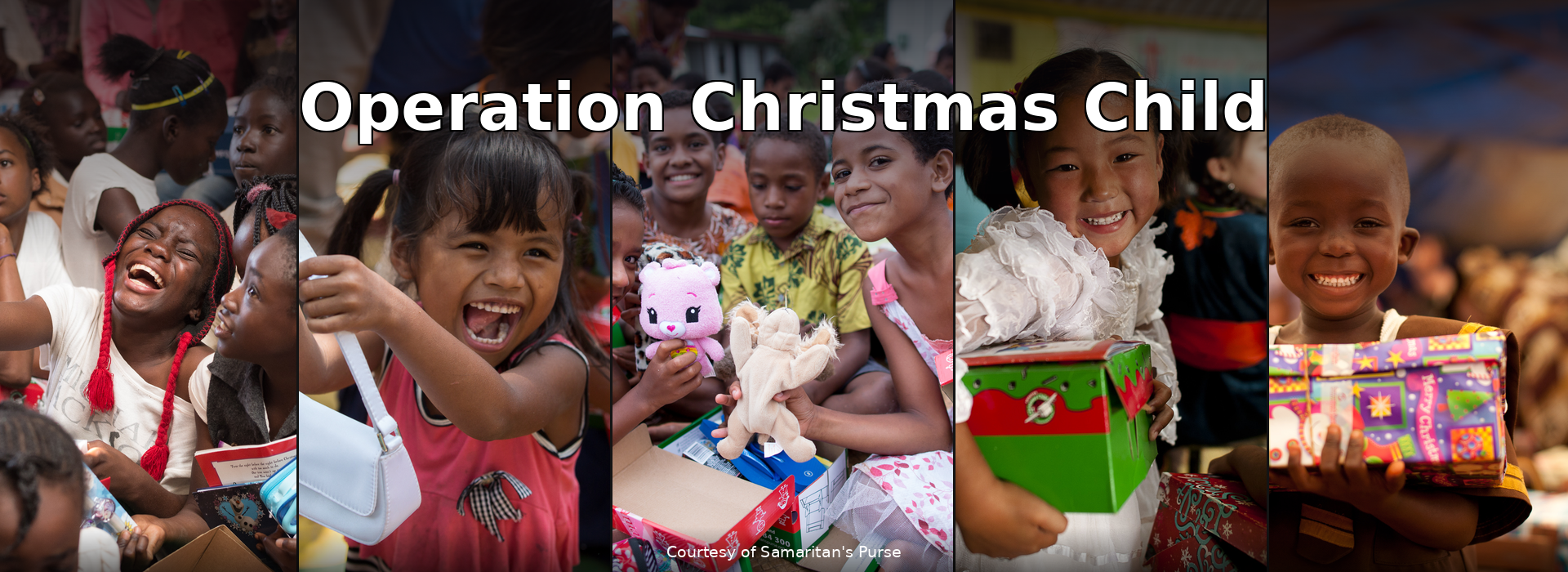 Children receiving Operation Christmas Child shoebox gifts. Courtesy of Samaritan's Purse.